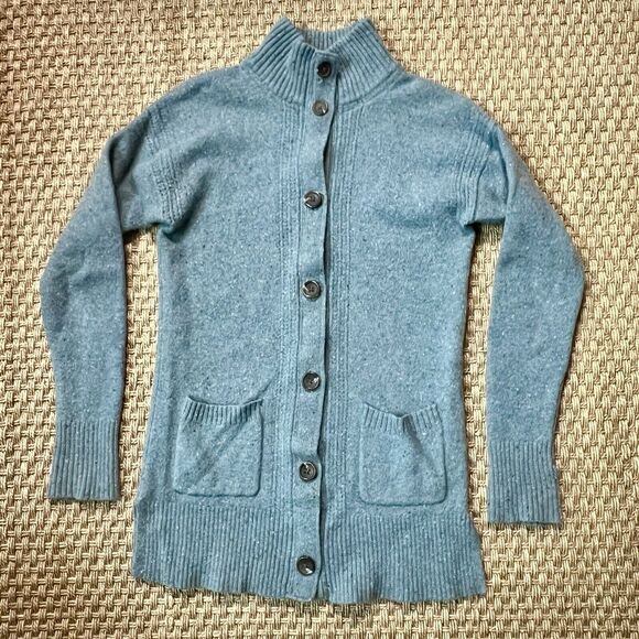 Royal Robbins Cardigan Mock Neck Button Front Pockets Robins Egg Blue Preppy Sm - Picture 1 of 8